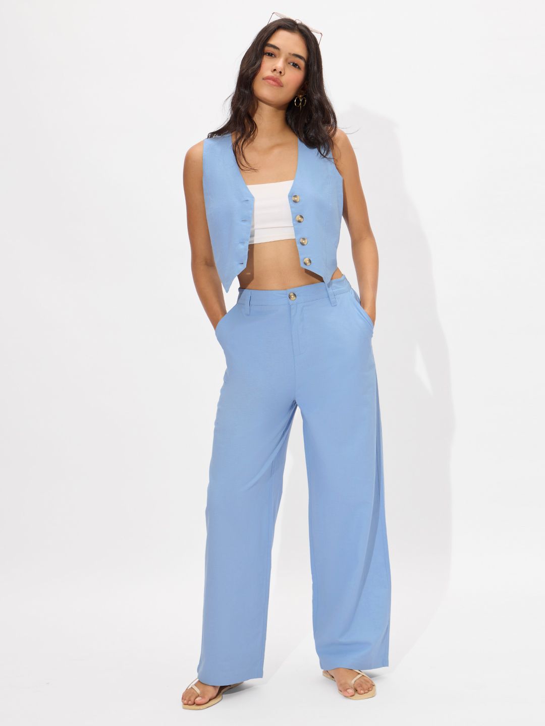 Linen Pant: Carolina Blue Women Pants price