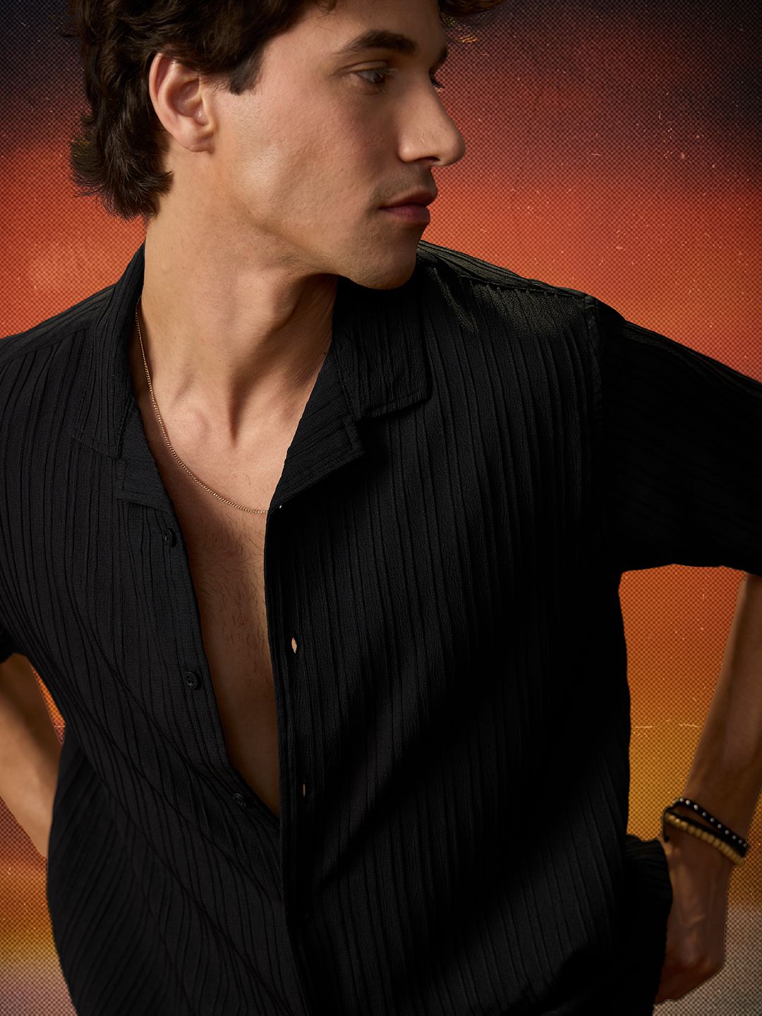 Solids: Black Men Textured Shirts