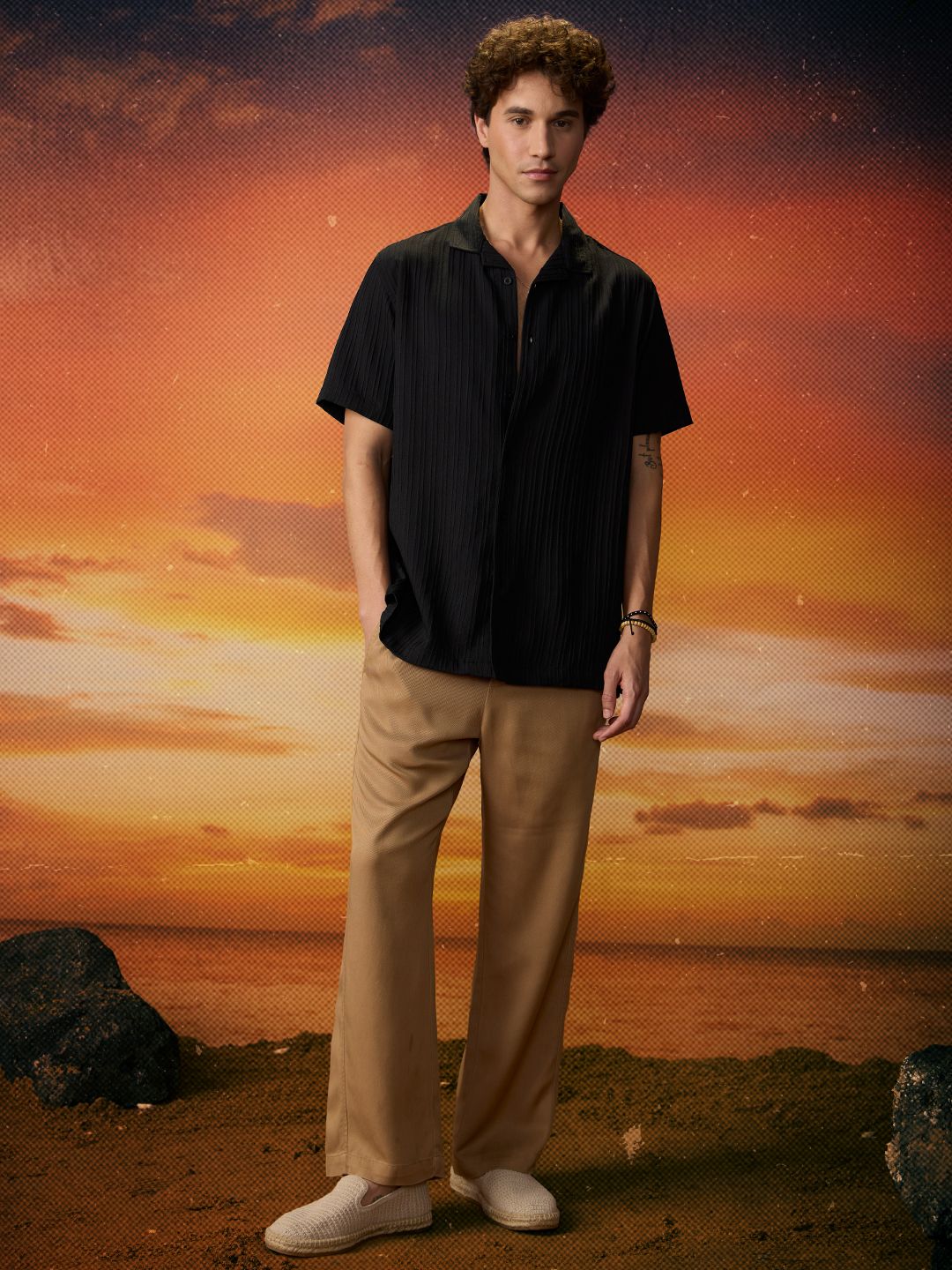 Solids: Black Men Textured Shirts price