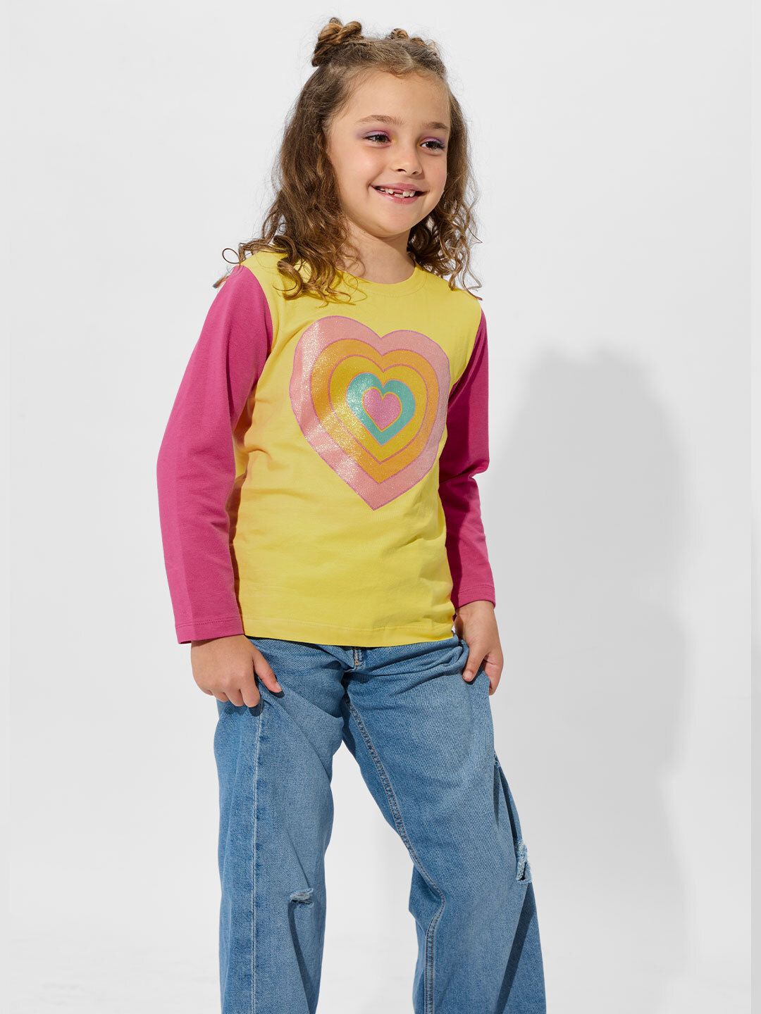 TSS Originals: Rainbow Hearts Girls Cotton Full Sleeve T-Shirts (2-8 Yrs) price