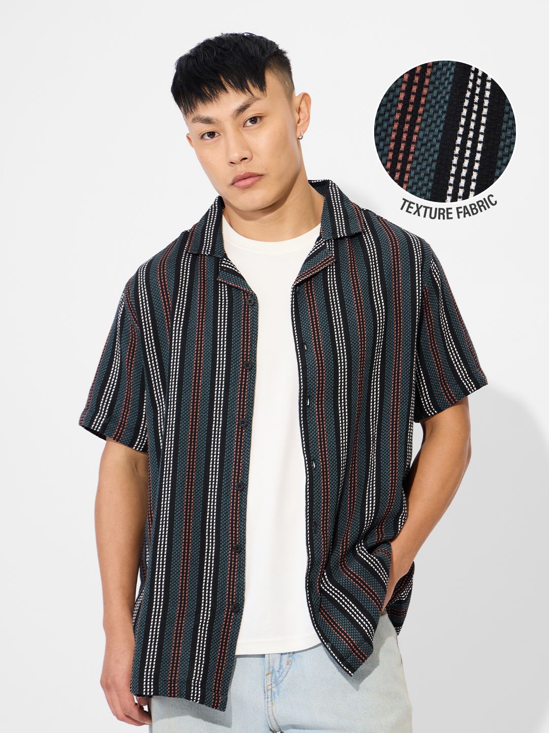 Stripes: Dark Horizon Men Textured Shirts