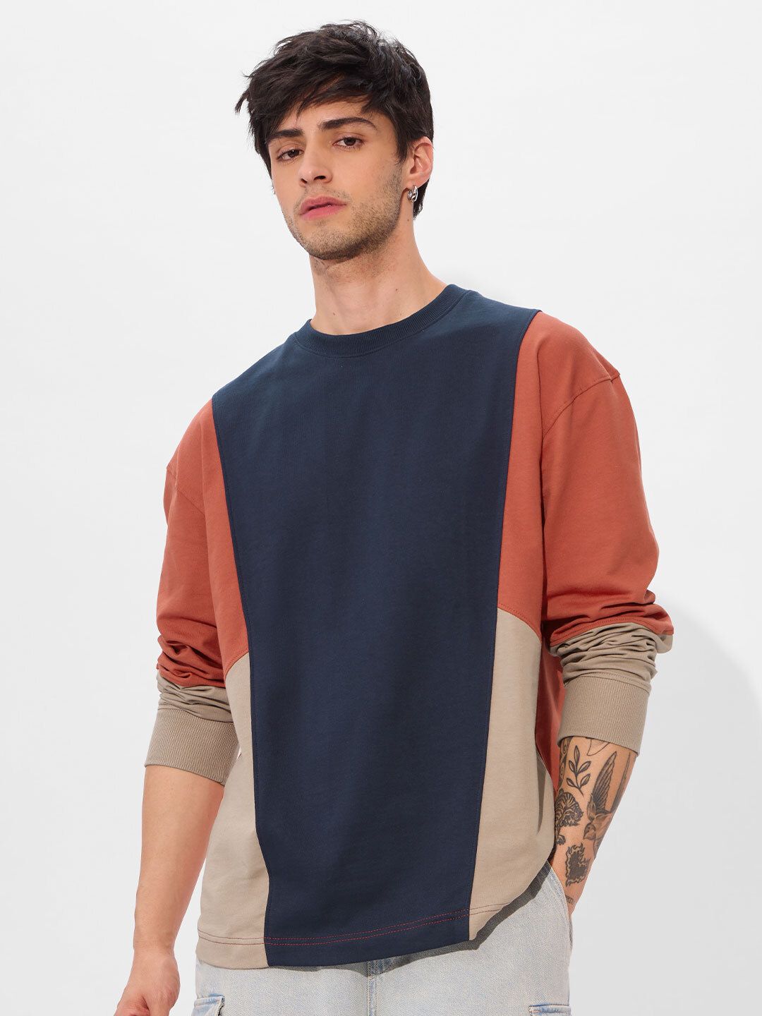 TSS Originals: True Navy Oversized Full Sleeve T-Shirts Online