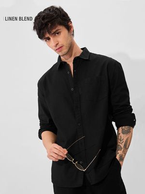 Cotton Linen: Midnight Black Cotton Linen Shirts Online