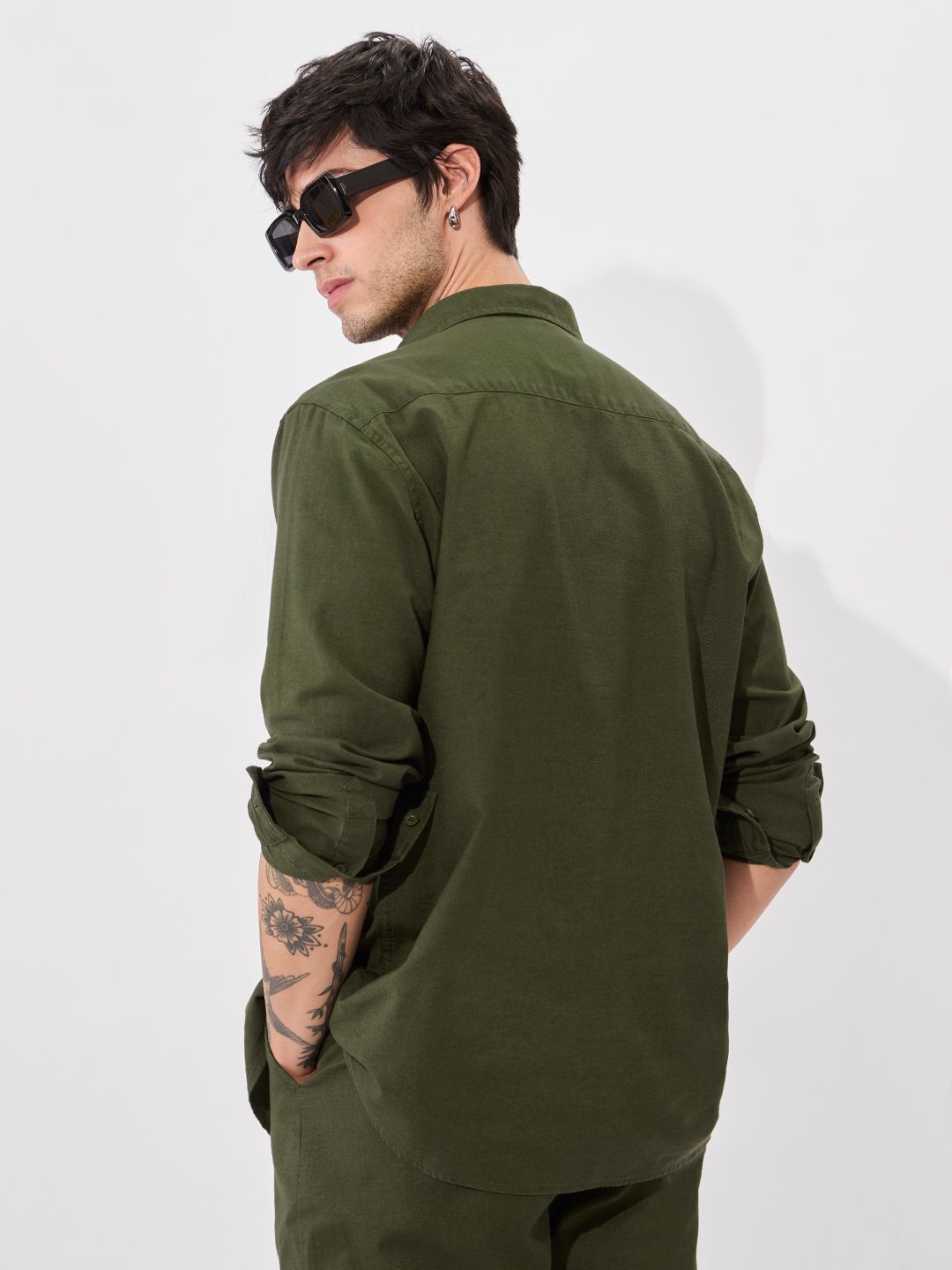 Buy Solids Olive Green Men Cotton Linen Shirts Online