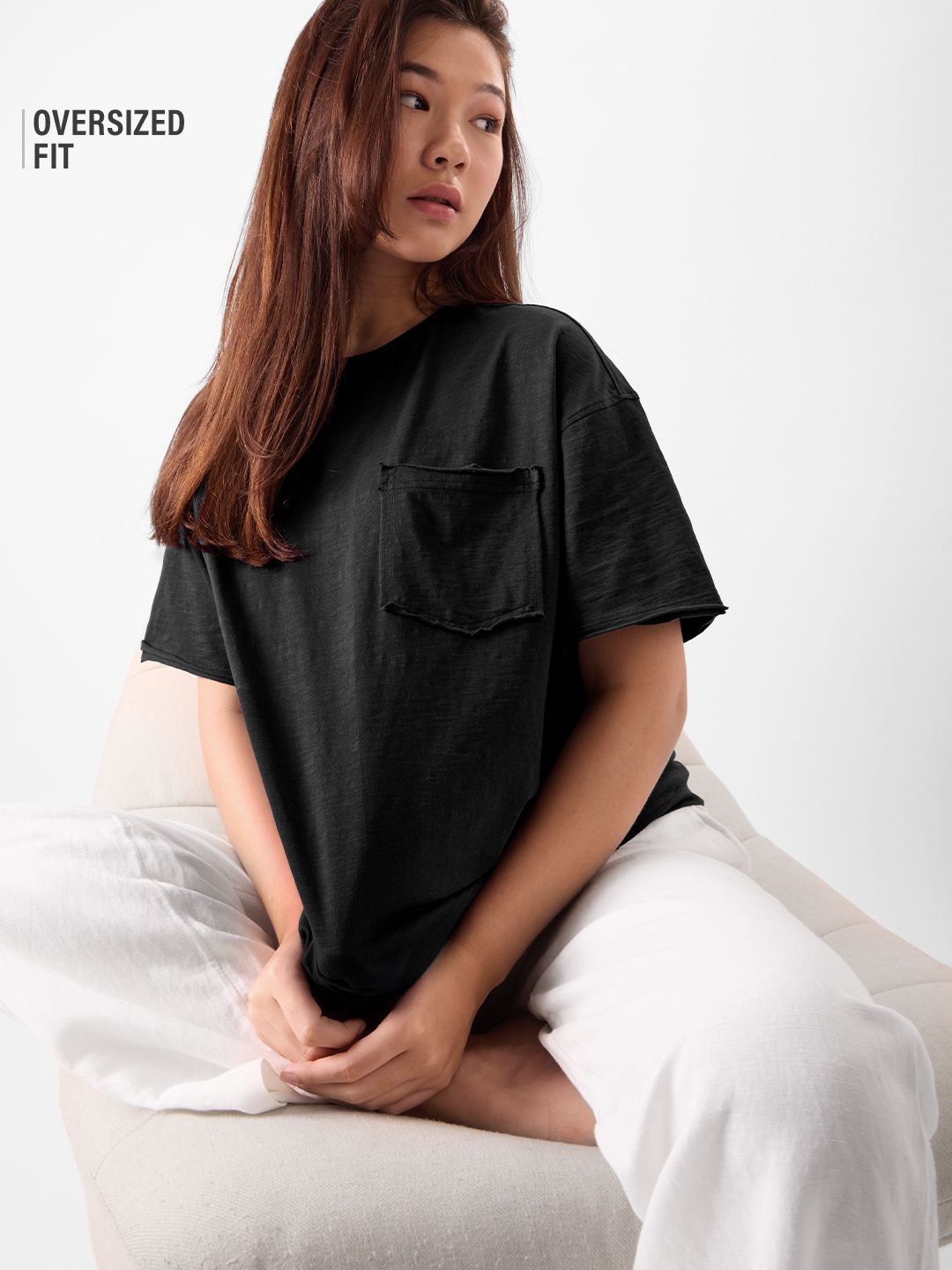 Buy Solids: Midnight Black Women Oversized T-Shirts Online