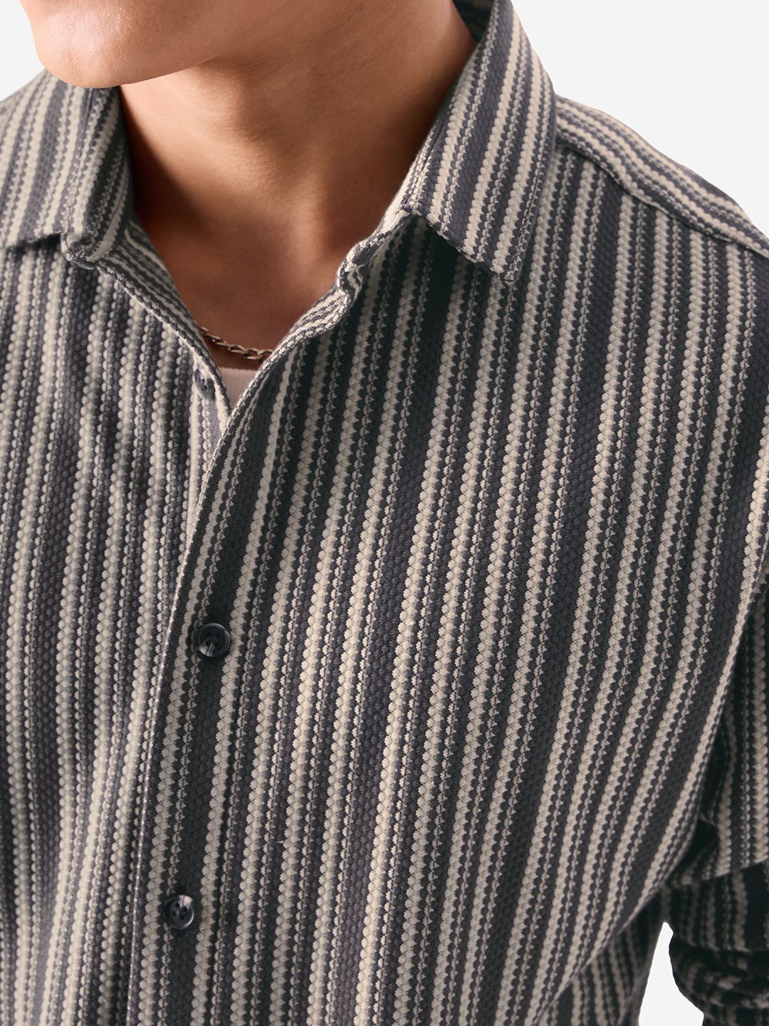 Stripes: Grey And White Knit Shirts online