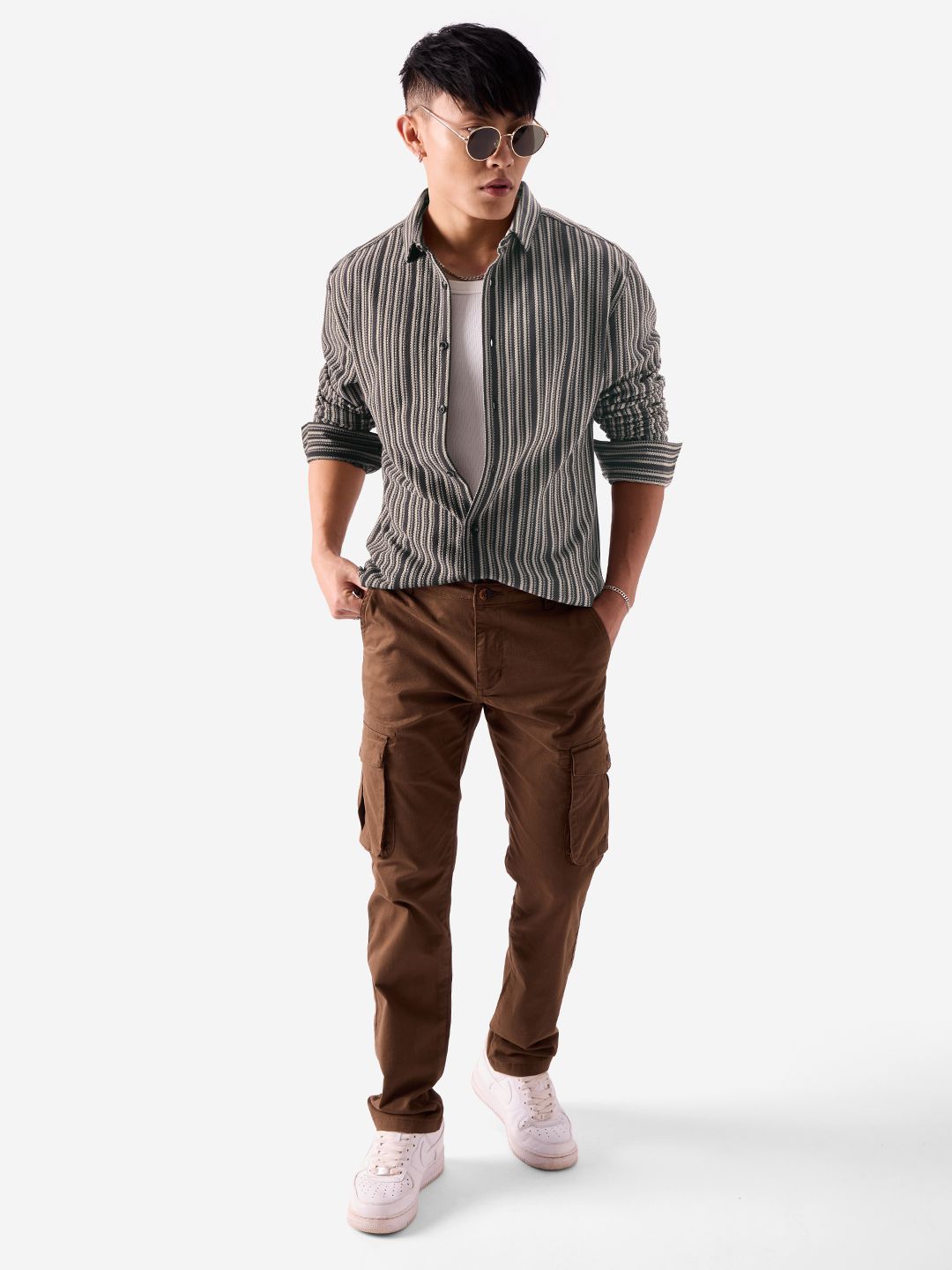 Stripes: Grey And White Knit Shirts price