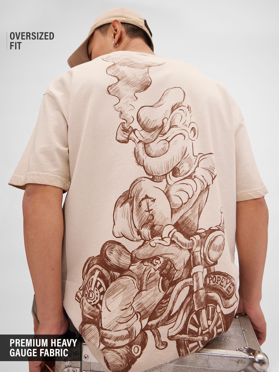 Buy Popeye: Biker Sketch Oversized T-Shirts Online