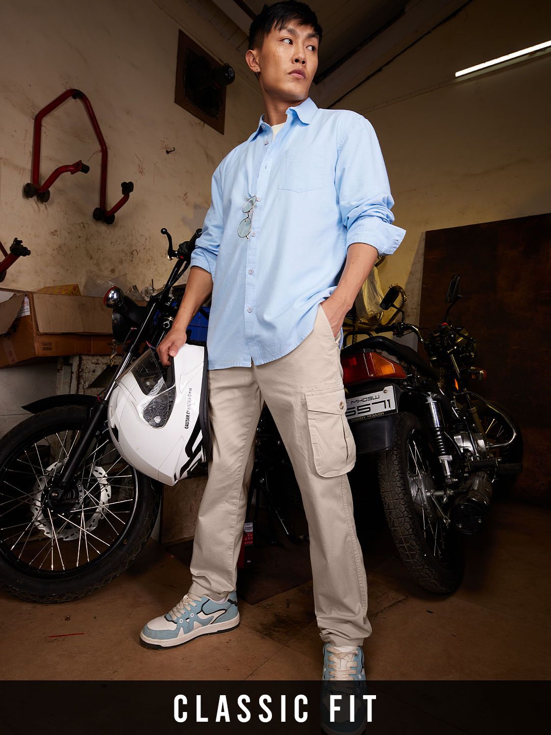 Solids: Beige Men Cargo Pants Online