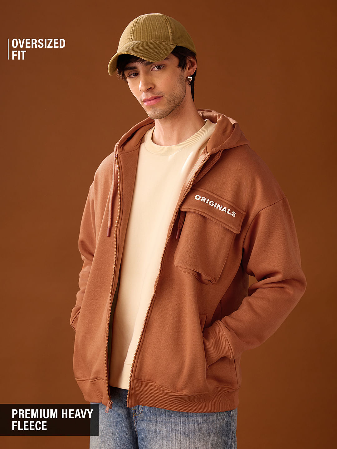 Buy Solids: Light Orange Men Oversized Hoodies Online