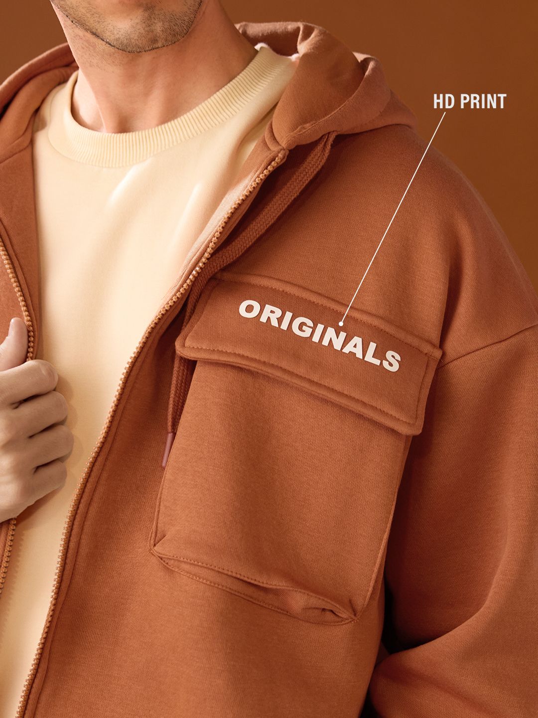 Solids: Warm Coral Men Oversized Hoodies online