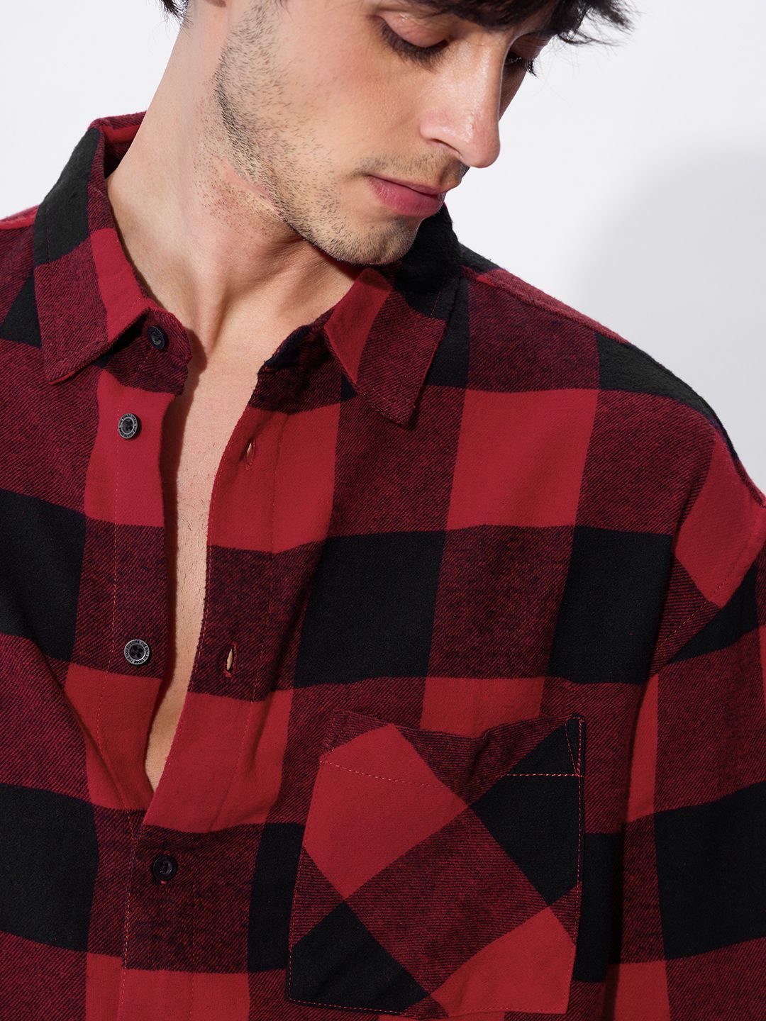 Plaid: Black And Red Men Relaxed Shirts online