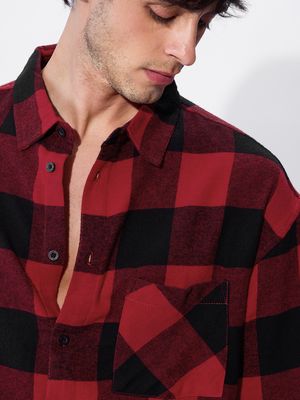 Buy Checks: Black And Red Men Oversized Shirts Online