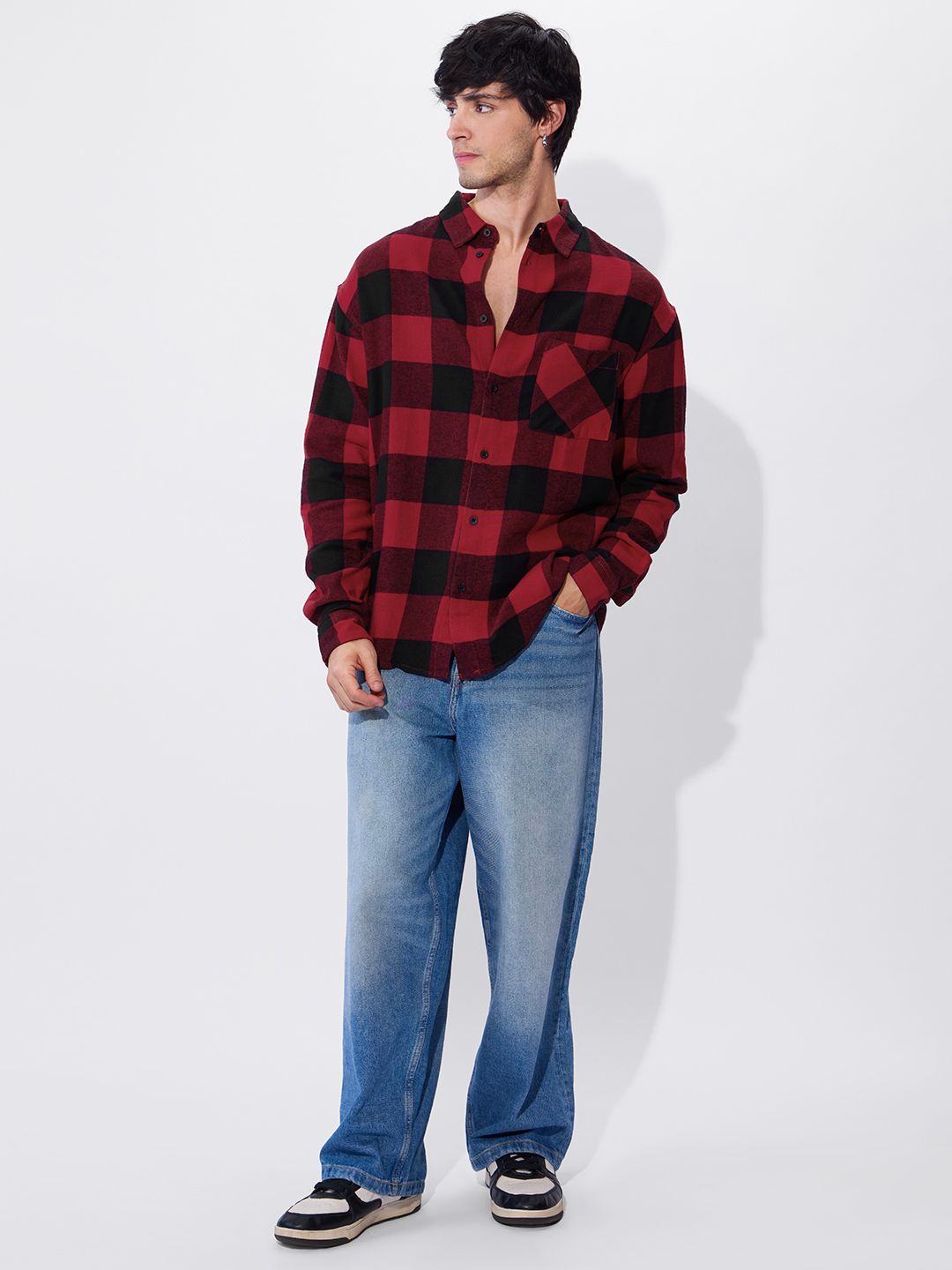 Plaid: Black And Red Men Relaxed Shirts price