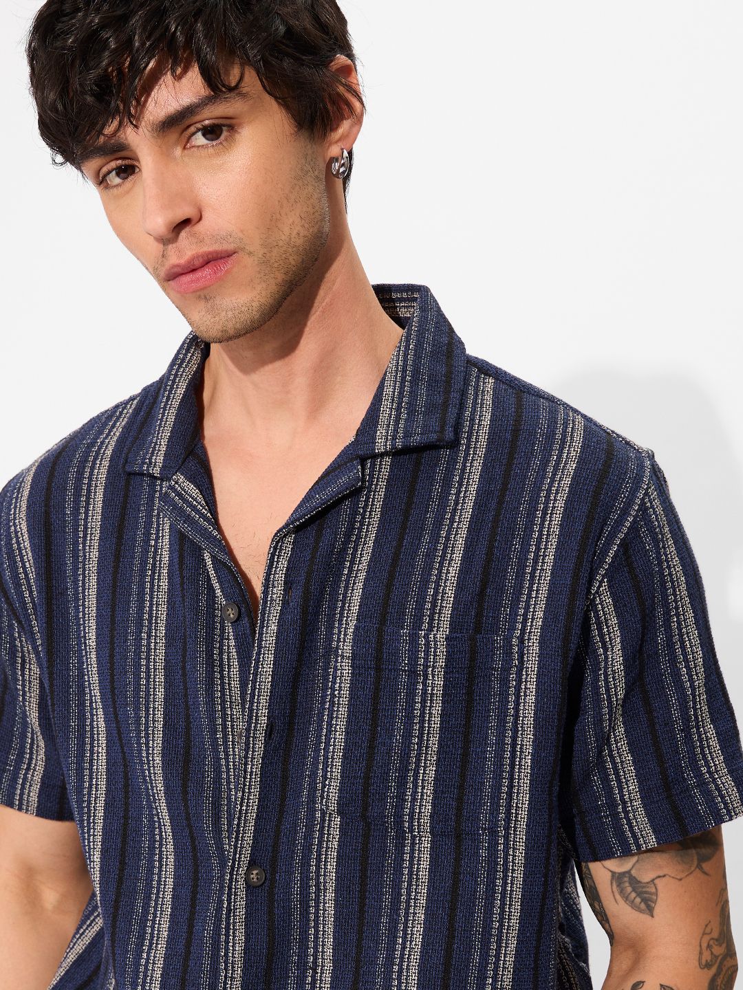TSS Originals: Navy Men Textured Shirts online