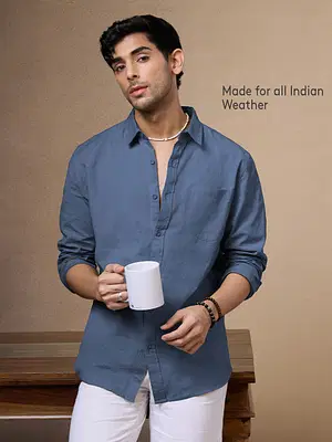 Cotton Linen: Blue Cotton Linen Shirts Online