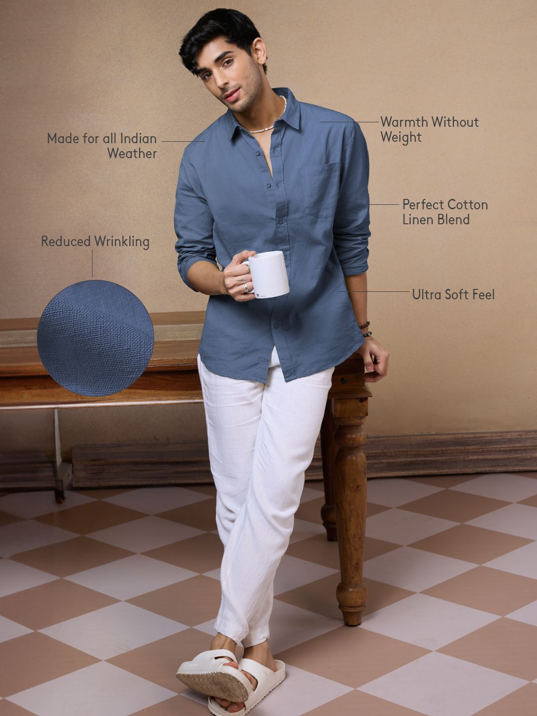 Cotton Linen: Deep Blue Cotton Linen Shirts online