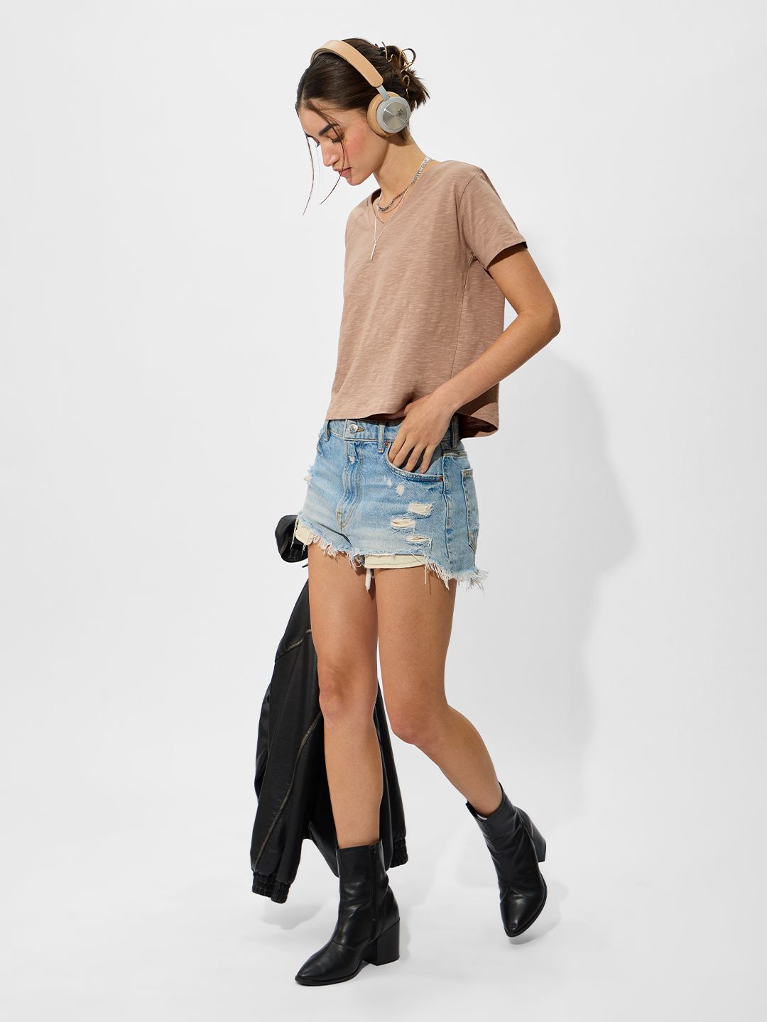 Slub T-shirt: Beige Women Relaxed Fit T-Shirts price