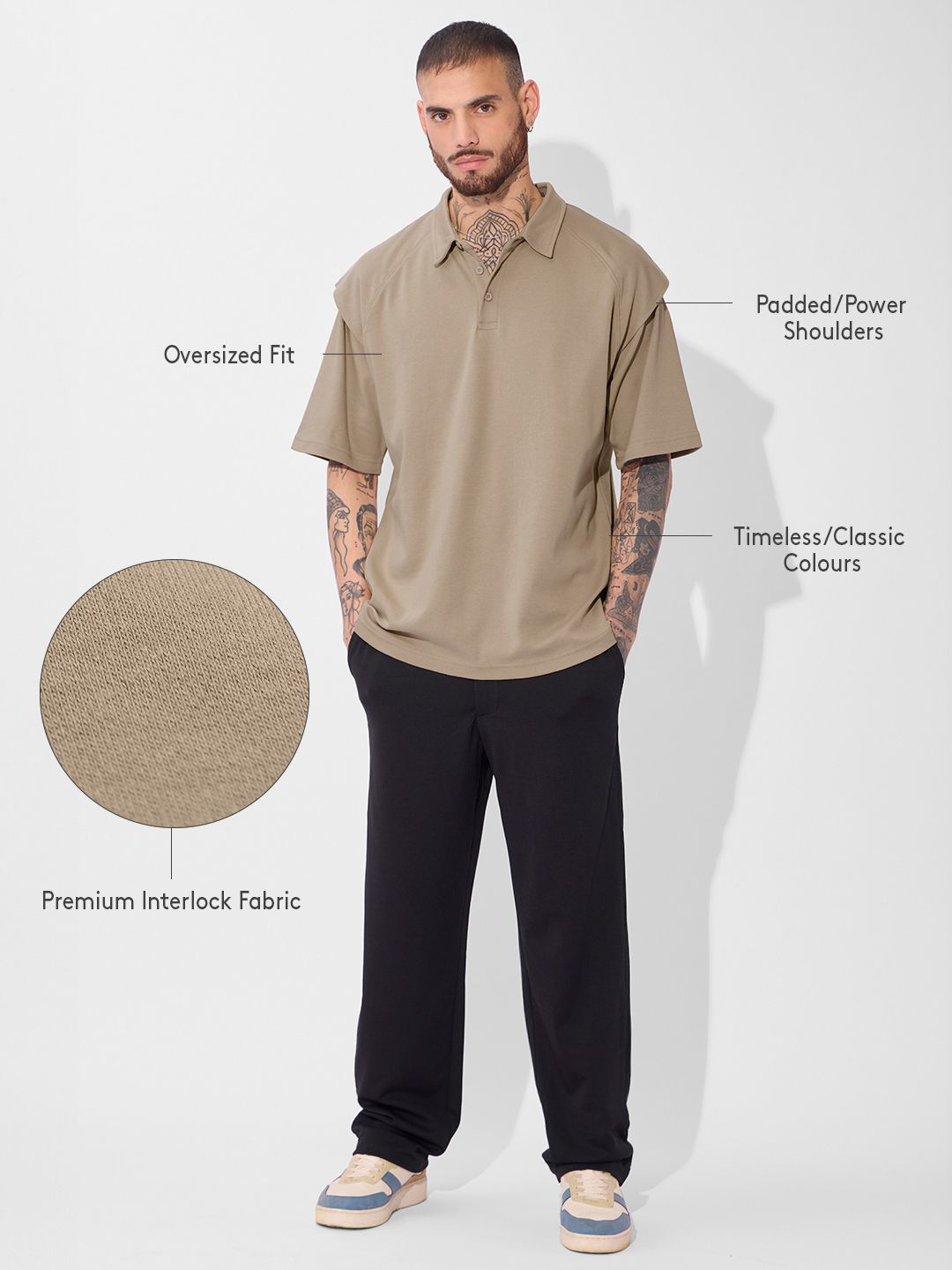Korean Polo: Beige Oversized Polos online