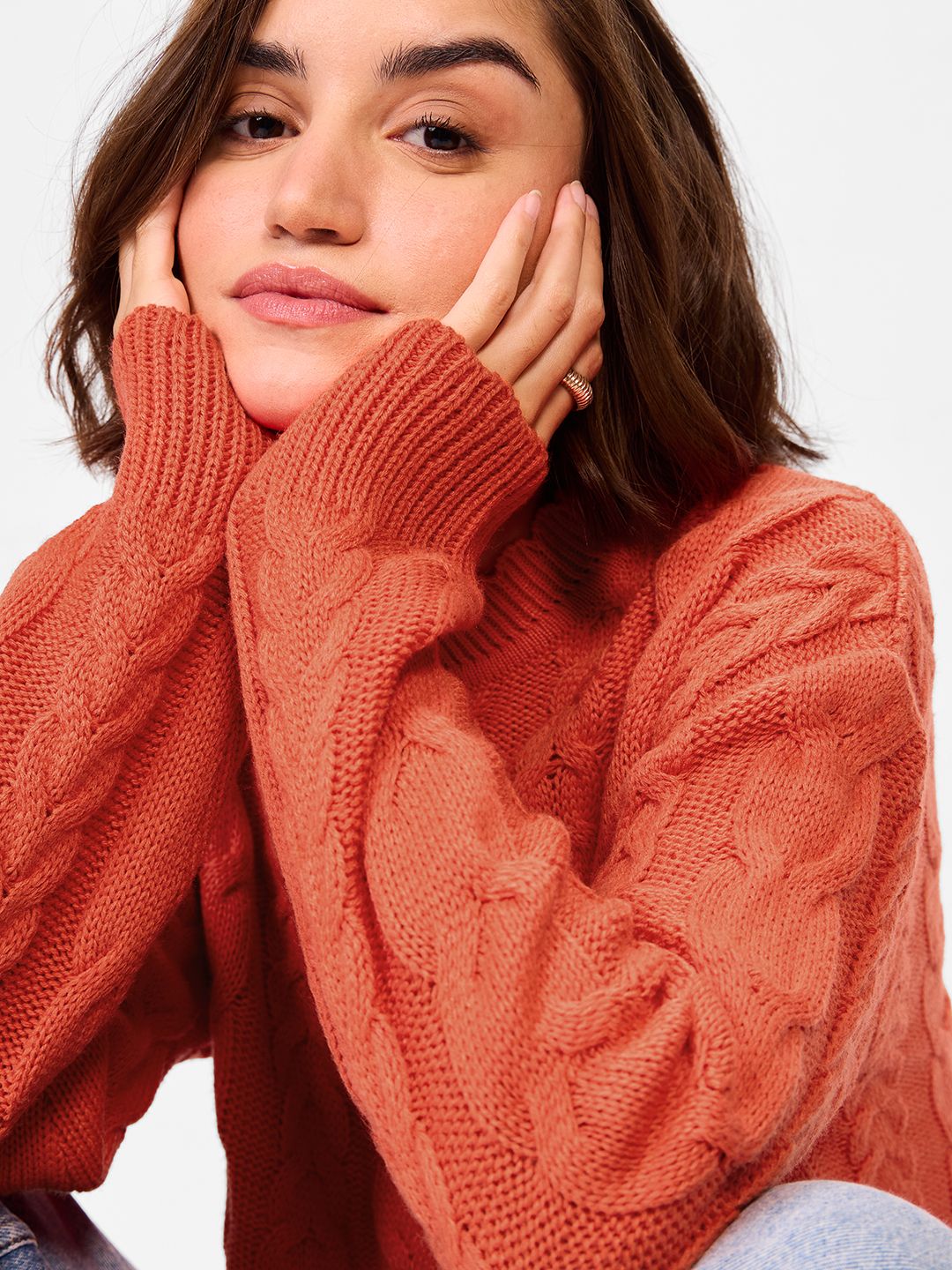 Buy Cable Knit Sweater: Fiery Orange Women Oversized Sweaters