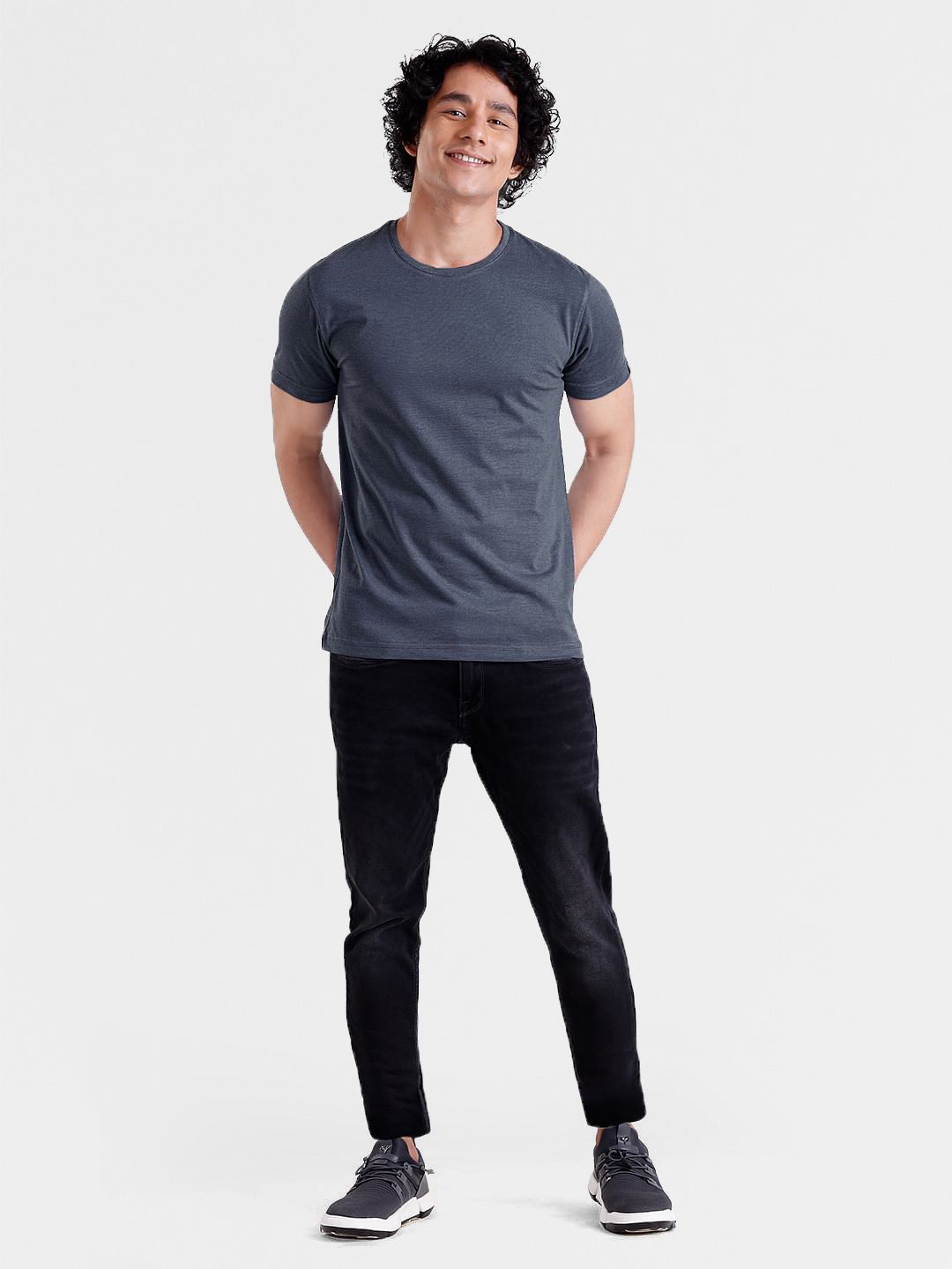 Solids: Navy Blue Melange T-Shirts online