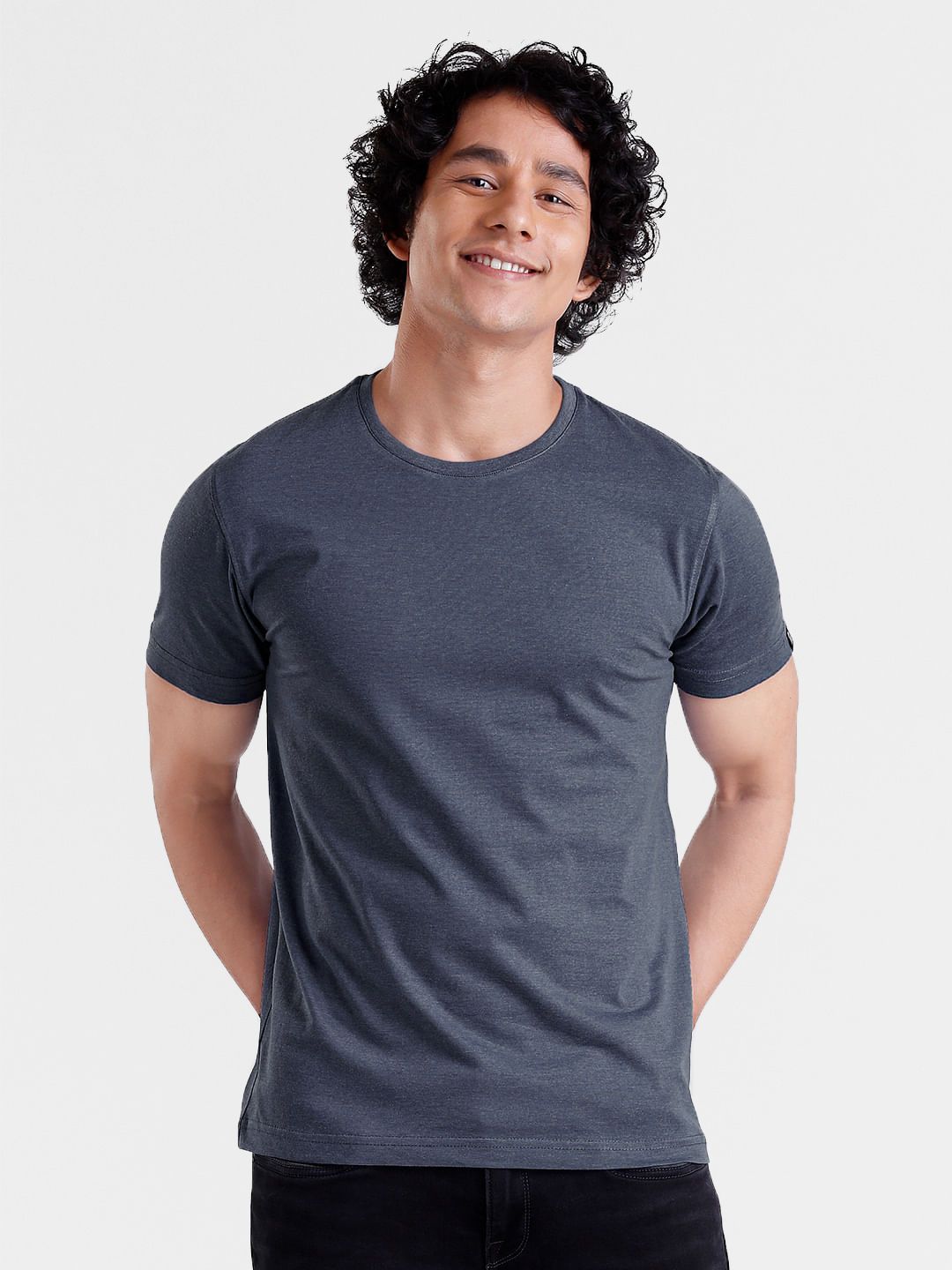 Solids: Navy Blue Melange T-Shirts