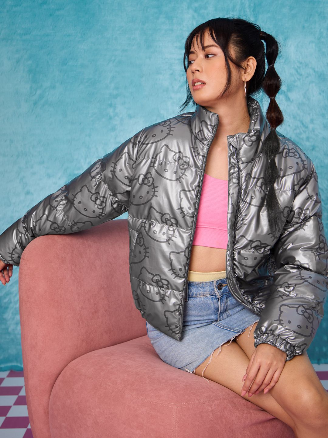 Buy Hello Kitty: Silver Kitty Women Puffer Jackets Online