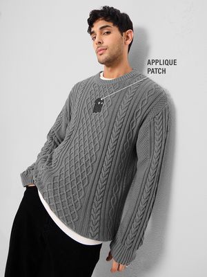 Buy Cable Knit Pullover: Stone Gr Mens Oversized Pullover Online