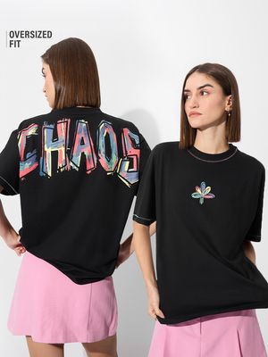 Chaos World Oversized Graphic T-Shirt For Women - Vintage Rose Skull Print Tee (Plus Size Available)