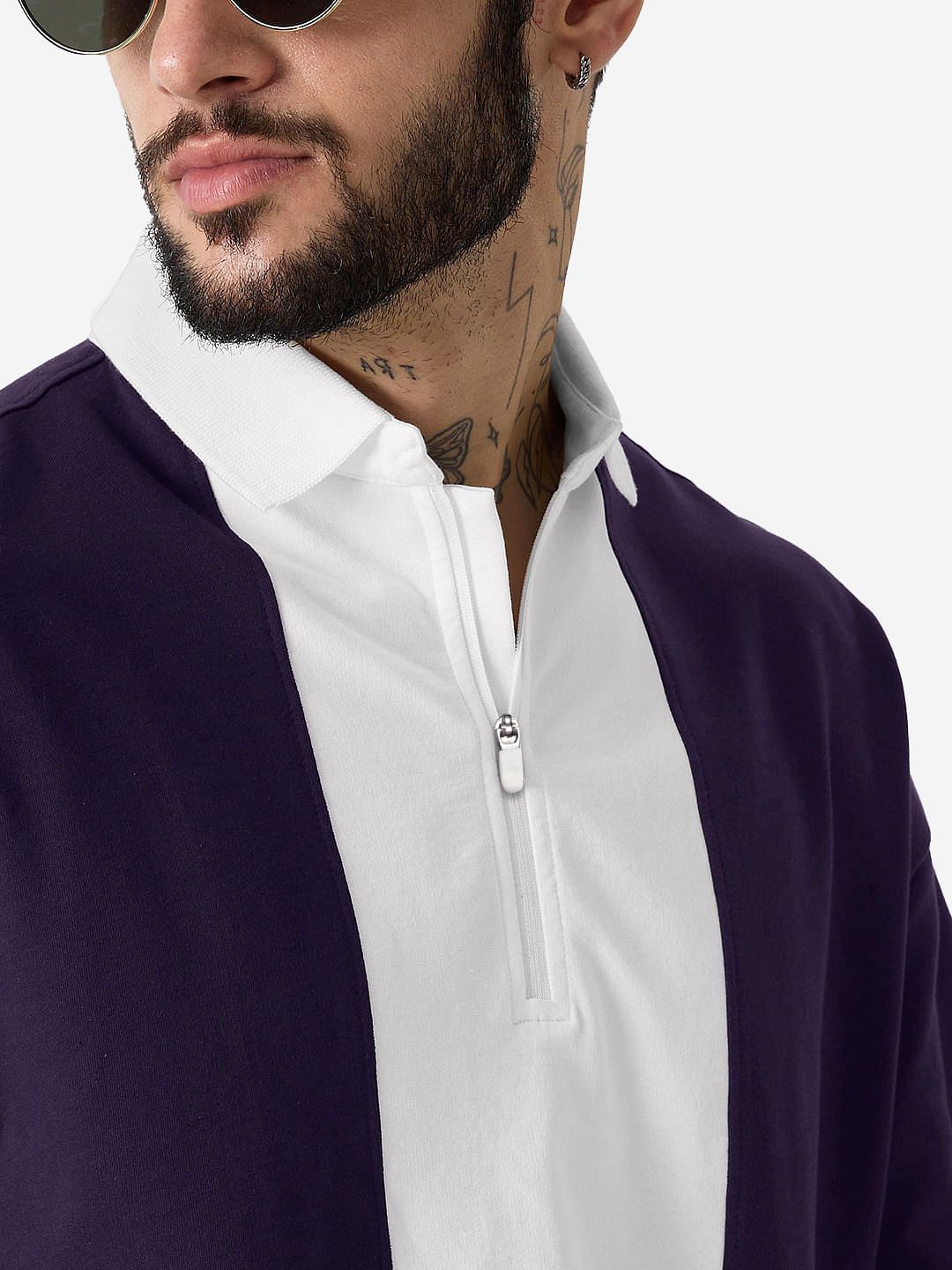 Solids: White & Berry Colourblock Oversized Polos online