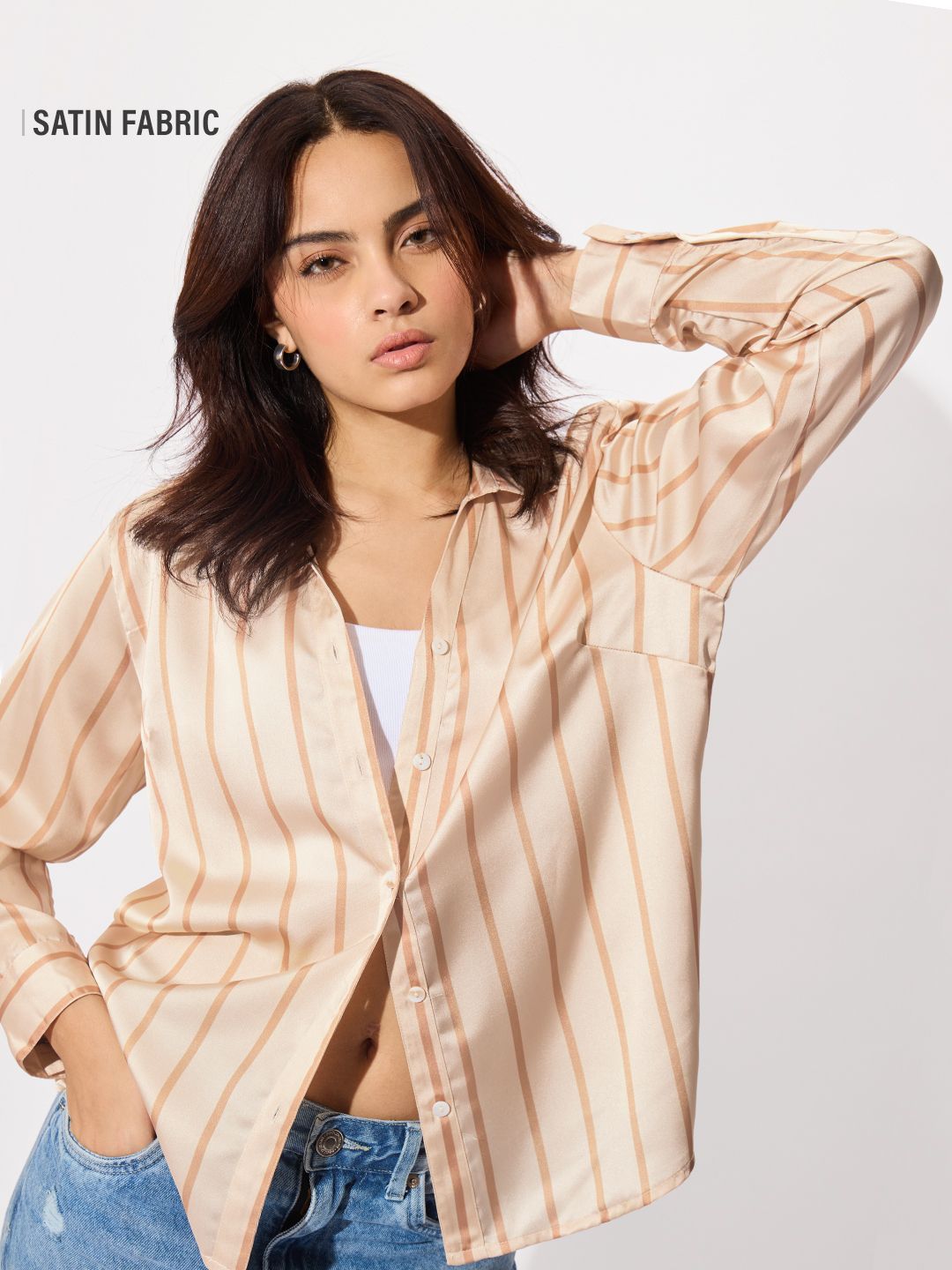 Satin Shirt: Macadamia Stripes