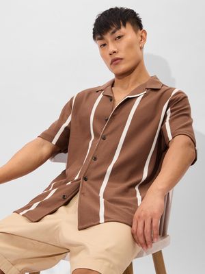 Buy Stripes: Brown, White Knit Shirt Red Online