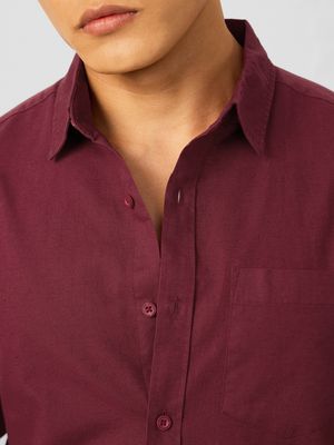 Buy Solids: Deep Red Men Cotton Linen Shirts Online Buy Solids: Deep Red Men Cotton Linen Shirts Online