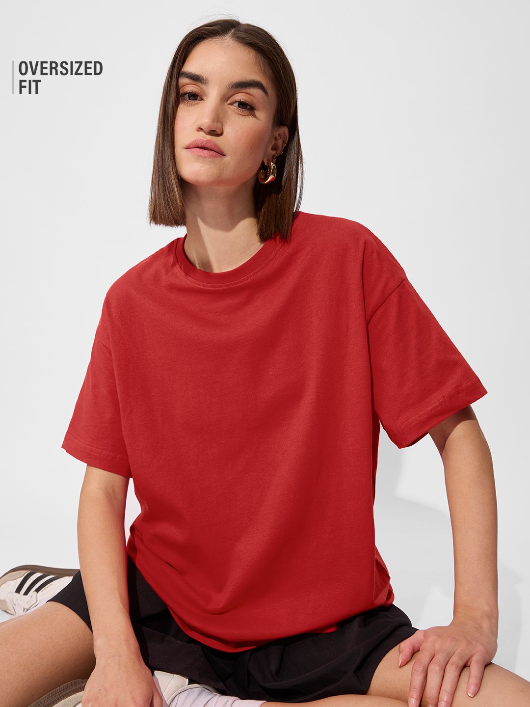 Street Solids: Rouge Red Women Oversized T-Shirts