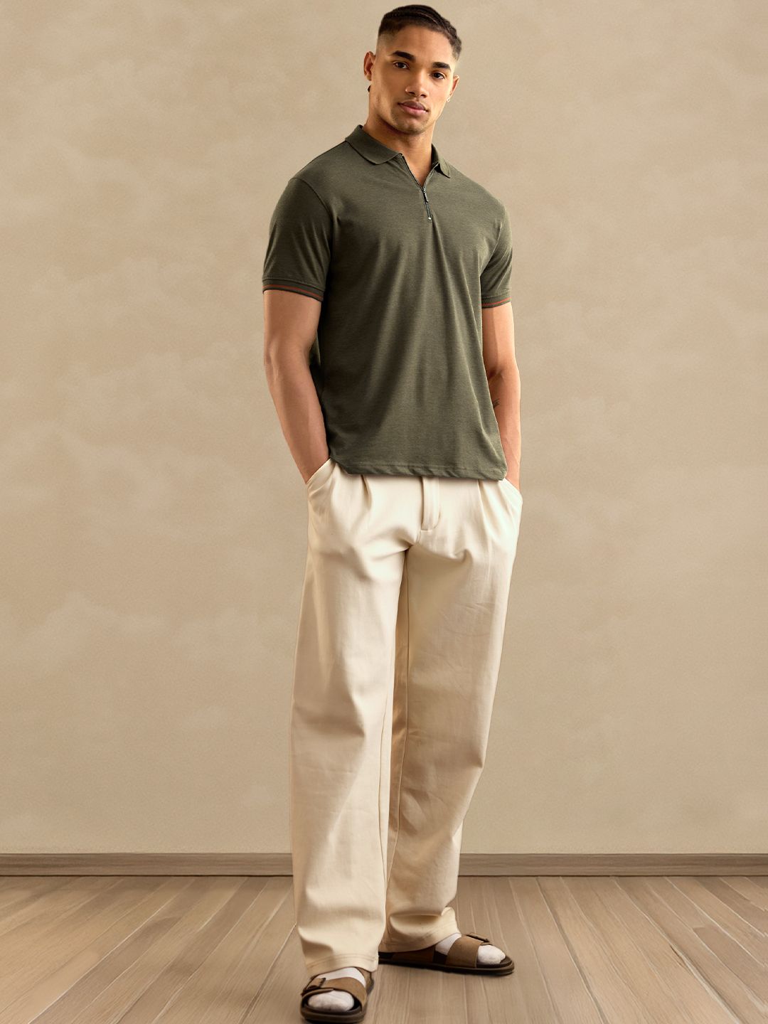 Solids: Olive Zipper Polos price