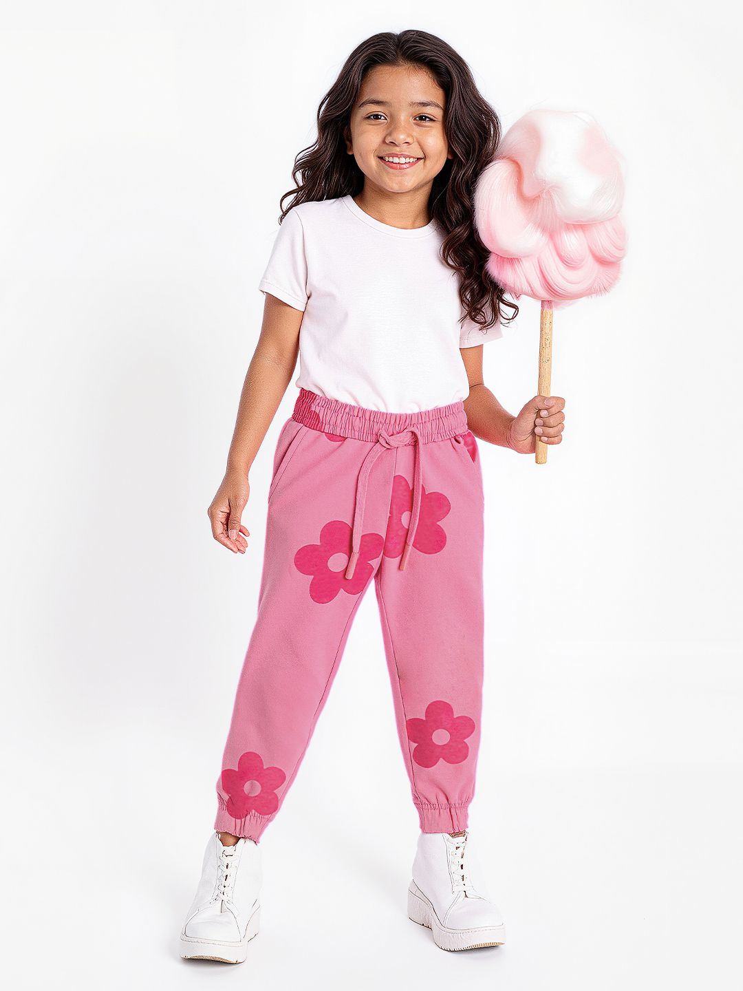 TSS Originals: Pink Flora Girls Cotton Joggers (2-8 Yrs) Online