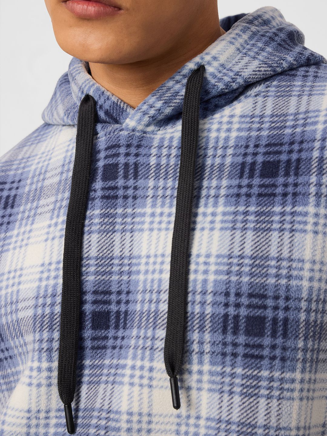 Polar Fleece Hoodie: Blue Checks Men Oversized Hoodies online