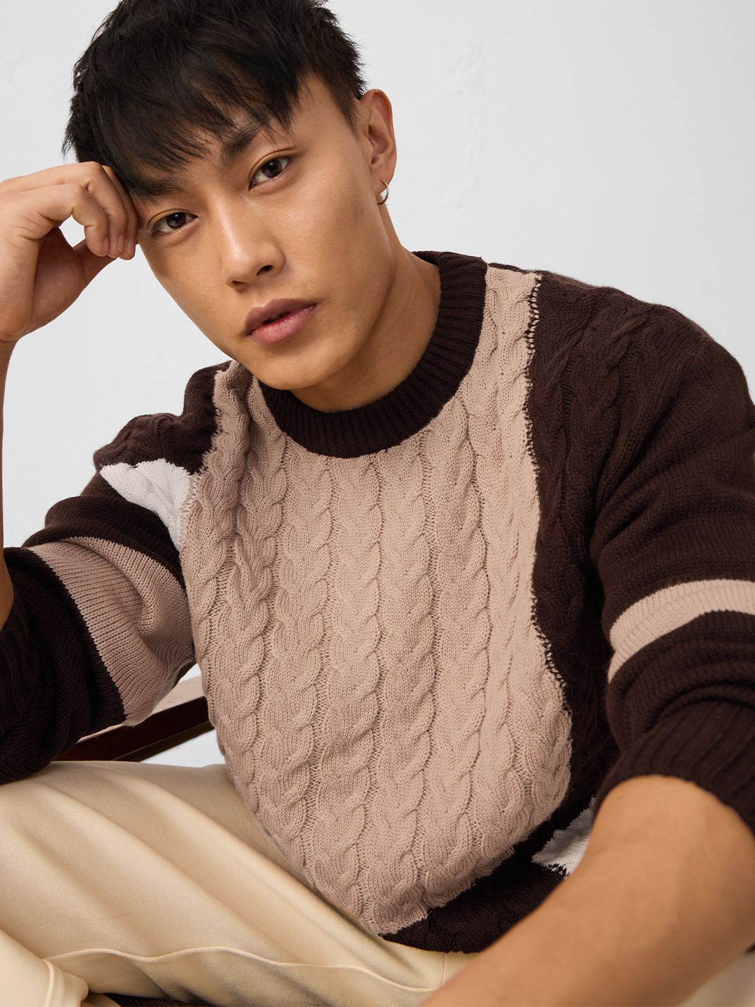 Colourblock Pullover: Mocha Oversized Pullovers price