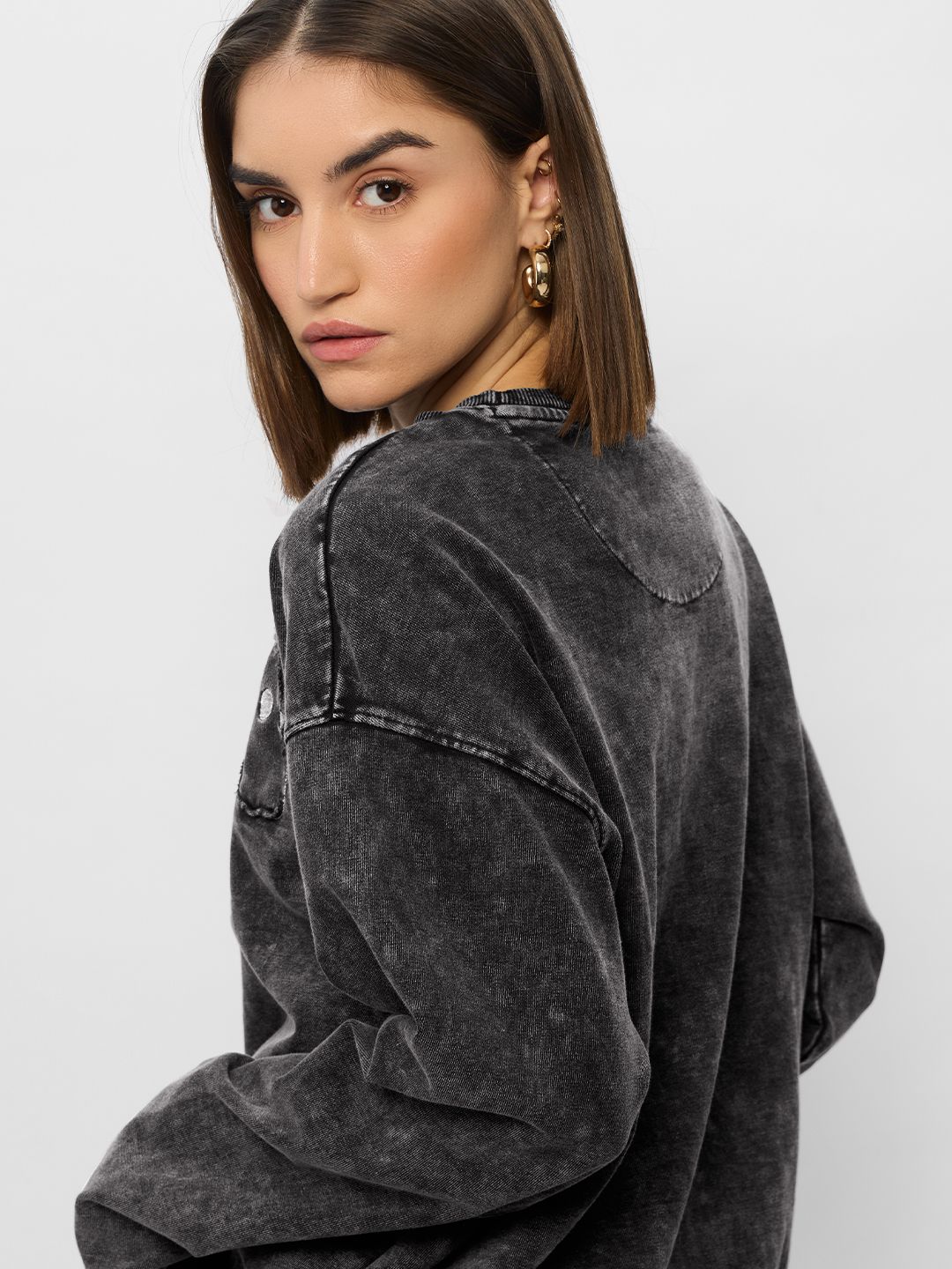 Buy Acid Wash: Graphite Women Oversized Sweatshirts
