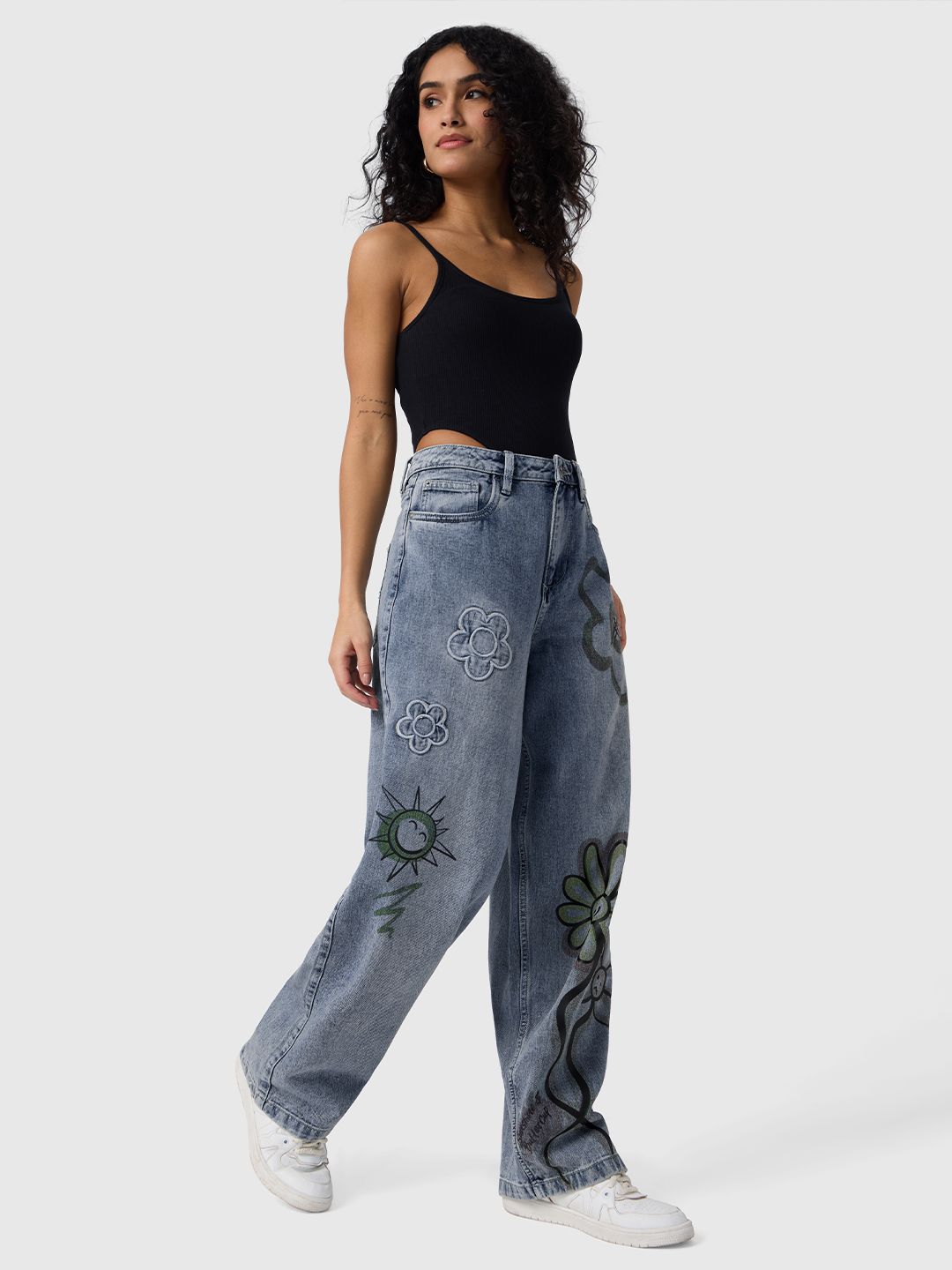 Denim: Floral Blue (Baggy Fit) Women Jeans price