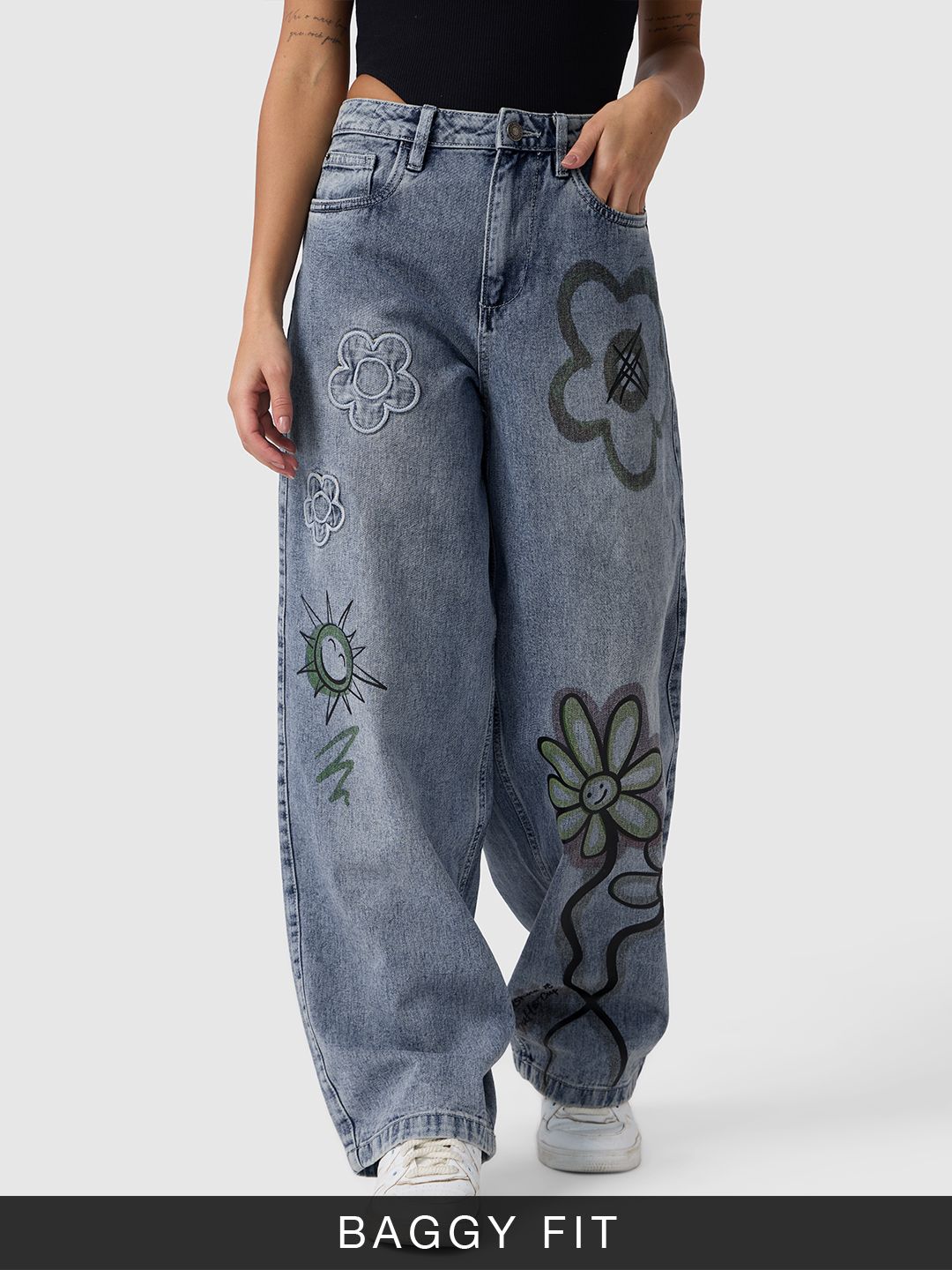 Denim: Floral Blue (Baggy Fit) Women Jeans