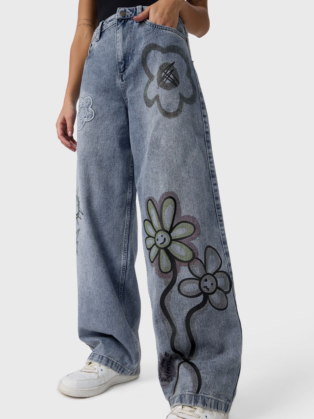 Denim: Floral Blue (Baggy Fit) Women Jeans online