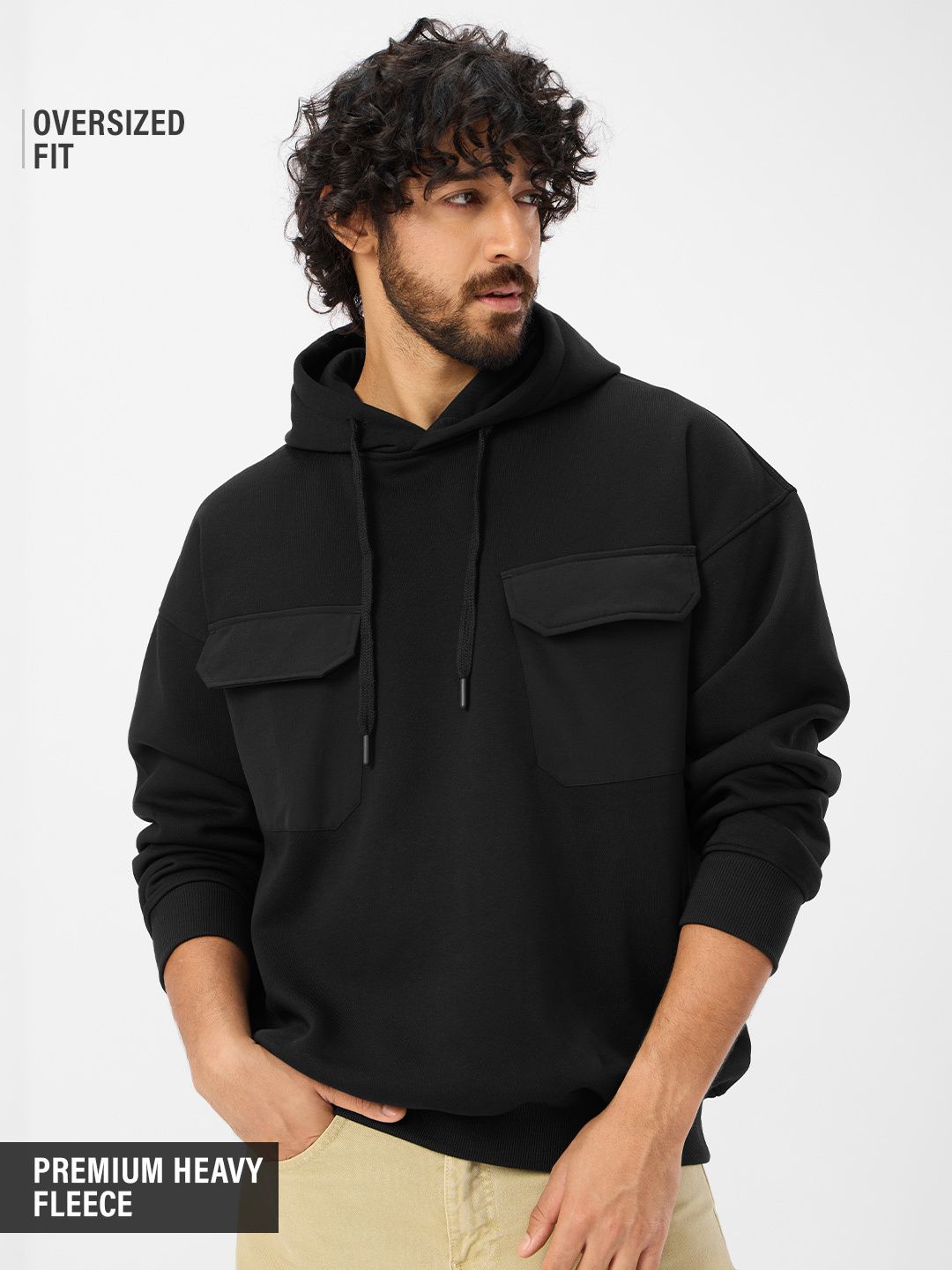 Utility Pullover: Black Men Oversized Hoodies