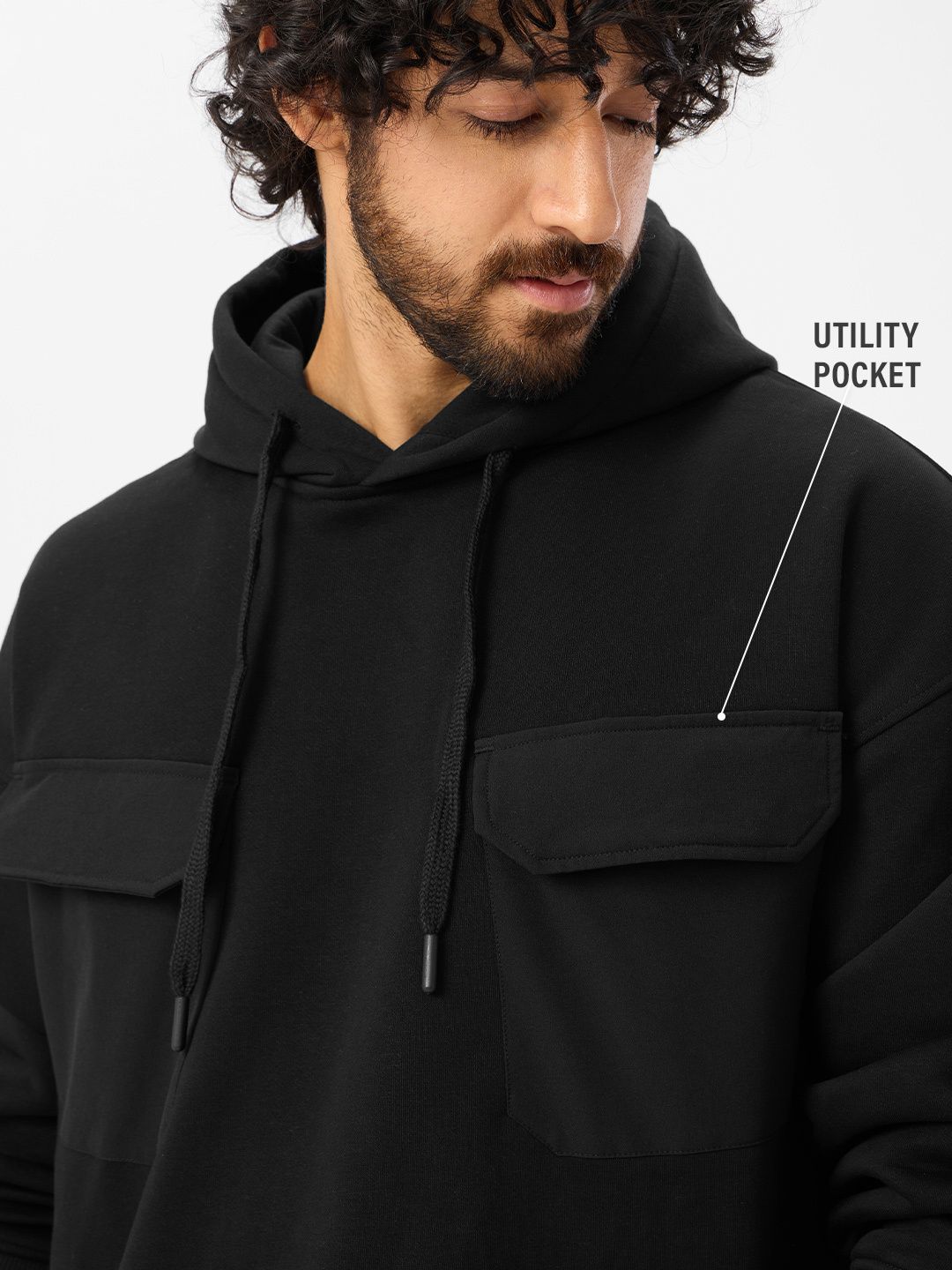Utility Pullover: Black Men Oversized Hoodies online