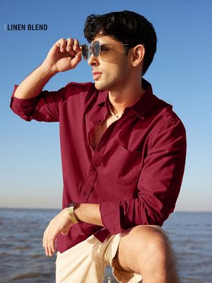 Cotton Linen: Red Cotton Linen Shirts By The Souled Store