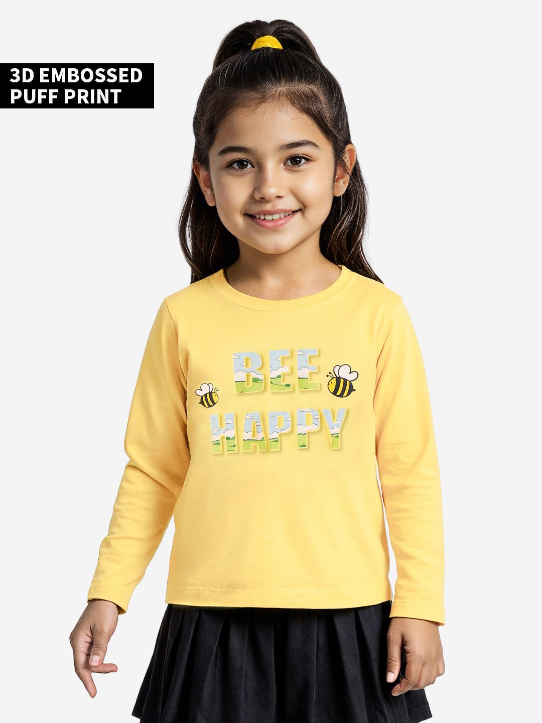 Full-Sleeve Essentials: Bee Happy Girls Full Sleeve T-Shirts (2-8 Yrs) Online