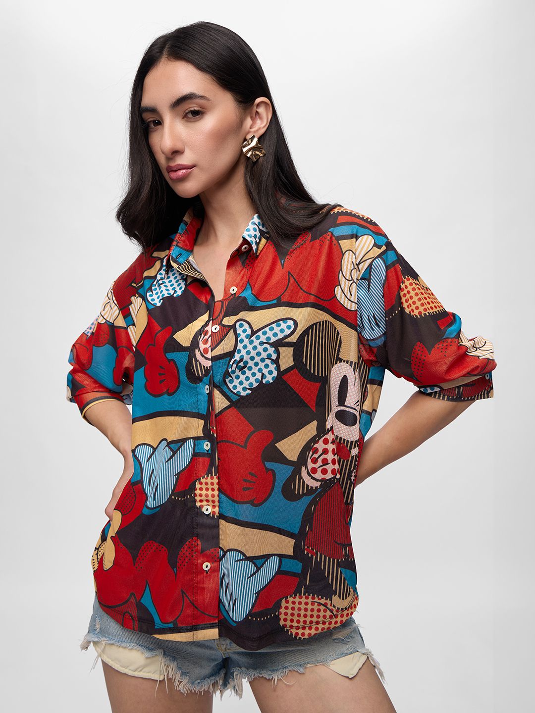 Mesh Shirt: Mickey Mouse Abstract Women Boyfriend Shirts Online