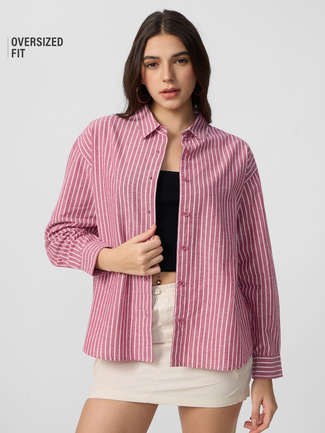 Cotton Linen Stripes: Roselle