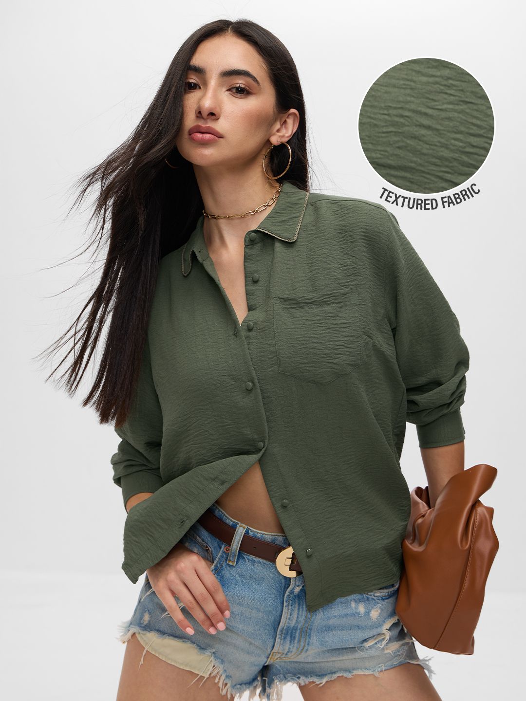 Textured Shirt: Hunter Green Women Shirts Online