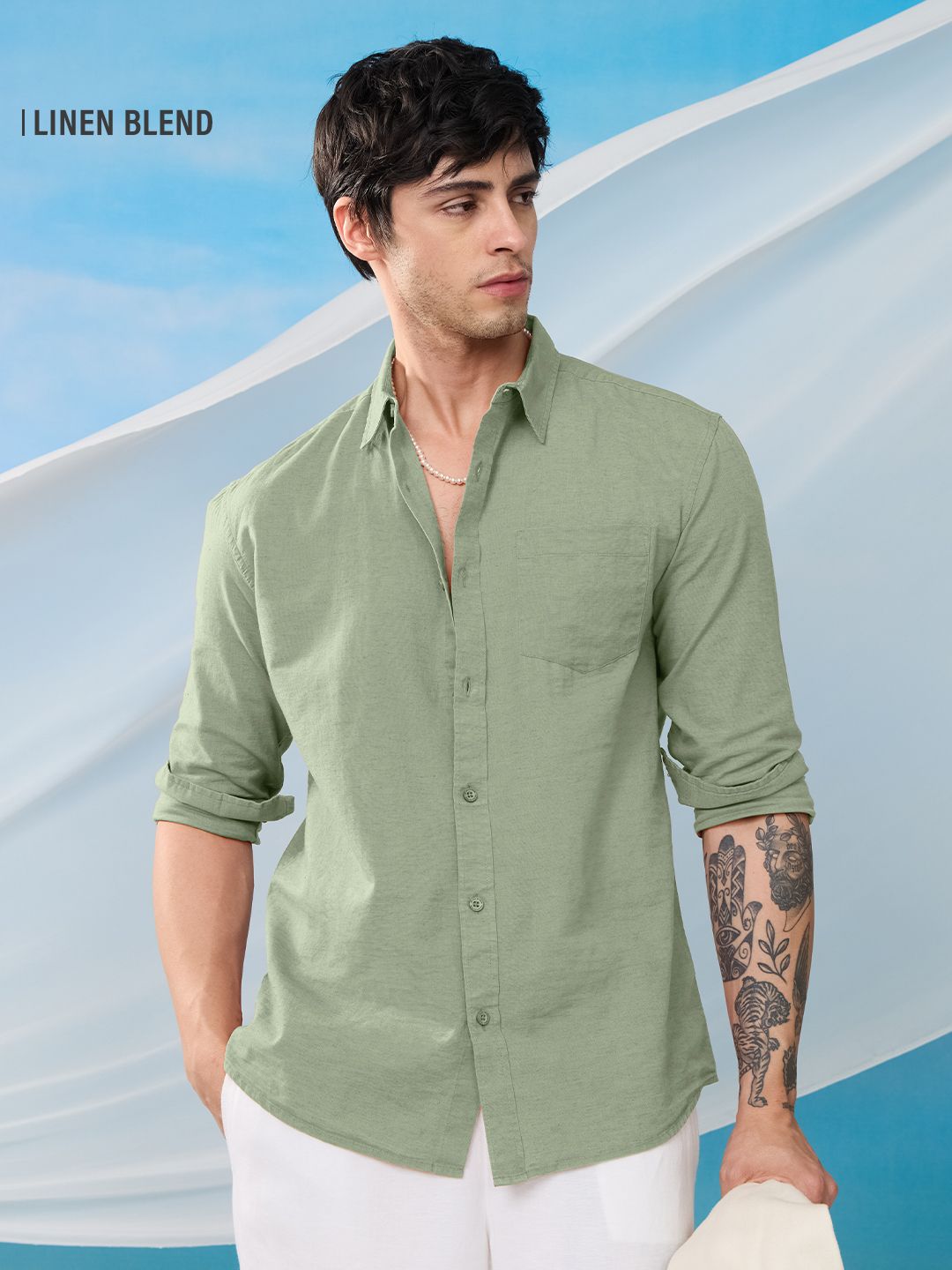 Cotton Linen: Light Green Cotton Linen Shirts Online